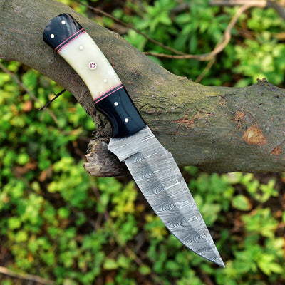 Premium Custom Skinning Knife Set - 4.5" Damascus Blade with Camel Bone & Resin Handle - Korvel