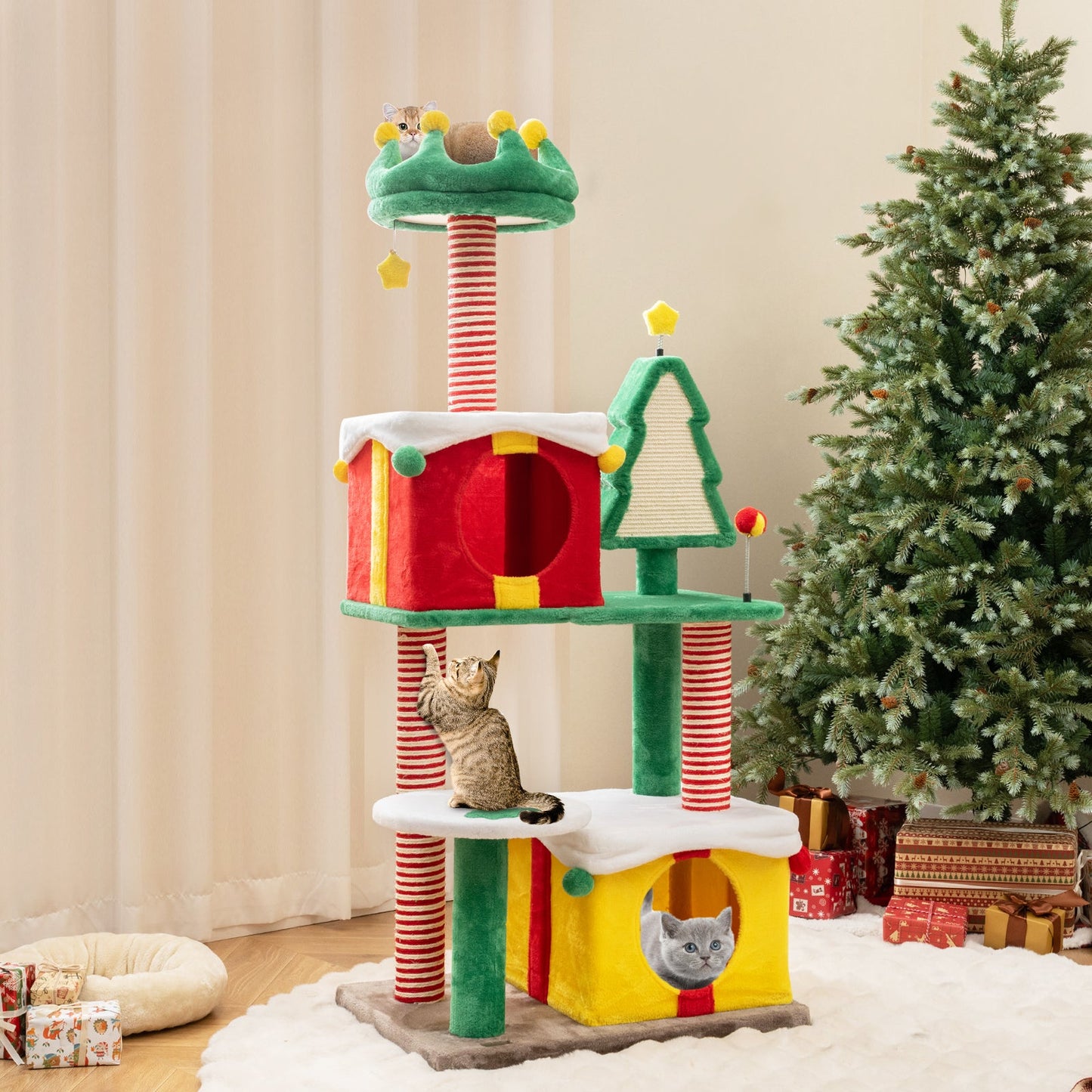Arbre à chat de Noël mignon avec poteaux à gratter - Multicolore