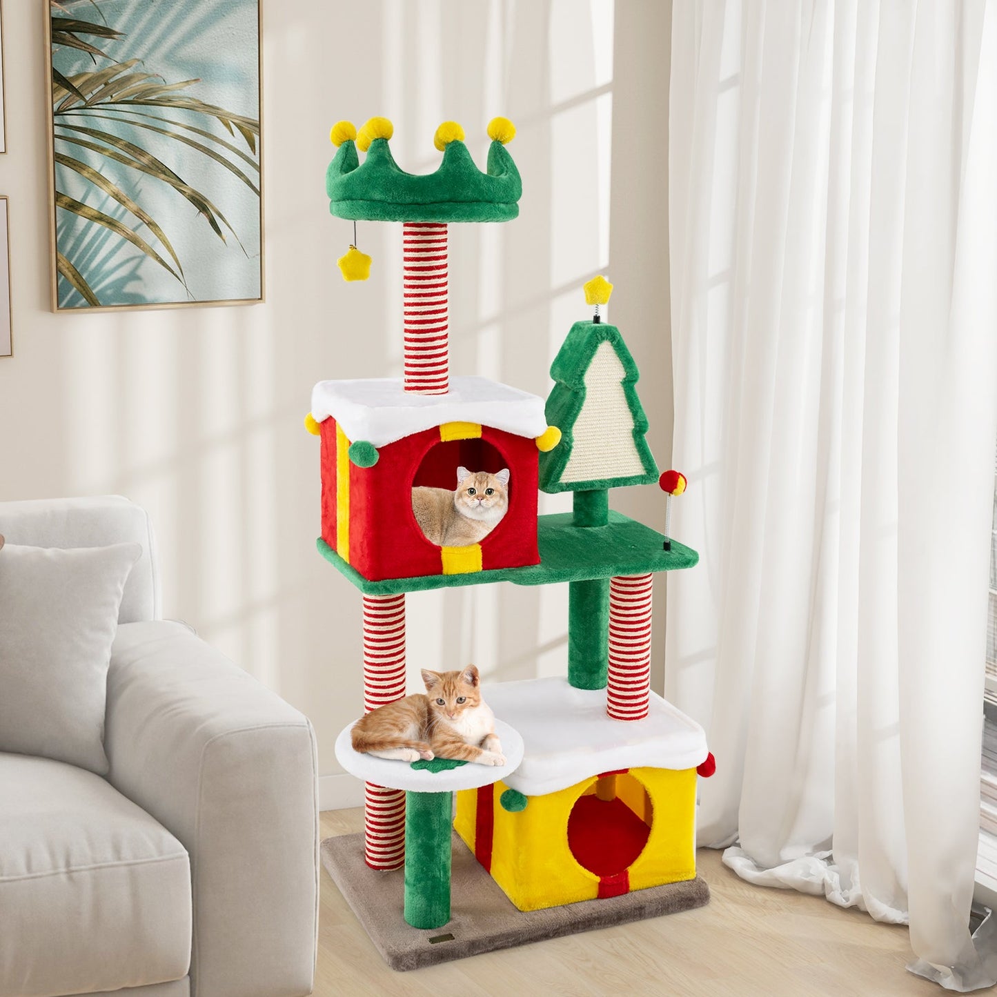 Arbre à chat de Noël mignon avec poteaux à gratter - Multicolore