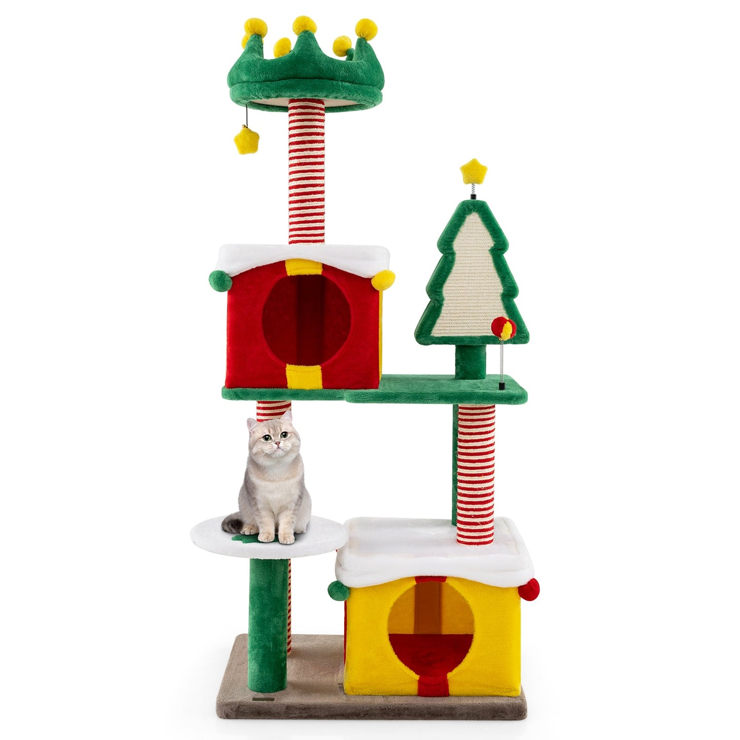 Arbre à chat de Noël mignon avec poteaux à gratter - Multicolore