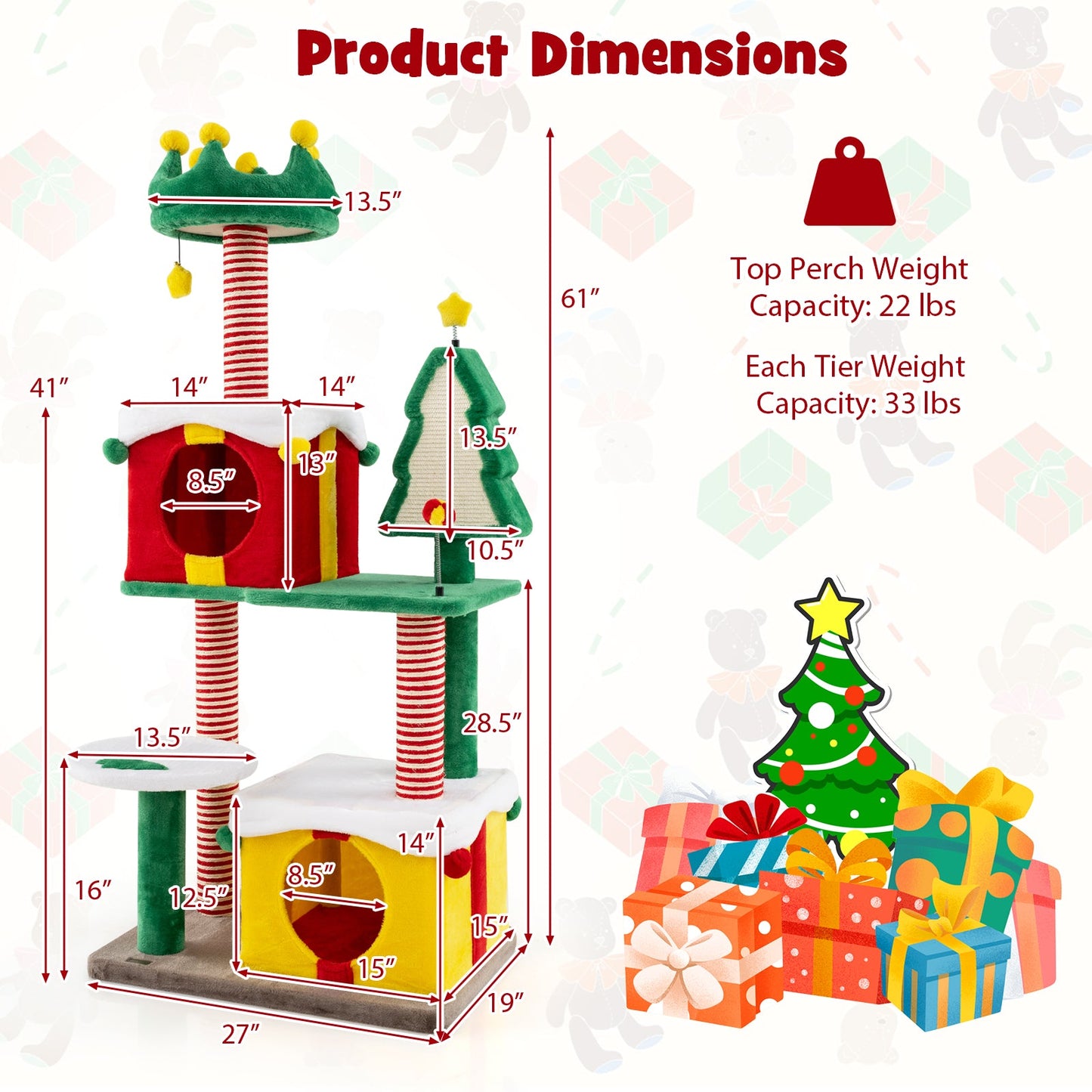 Arbre à chat de Noël mignon avec poteaux à gratter - Multicolore
