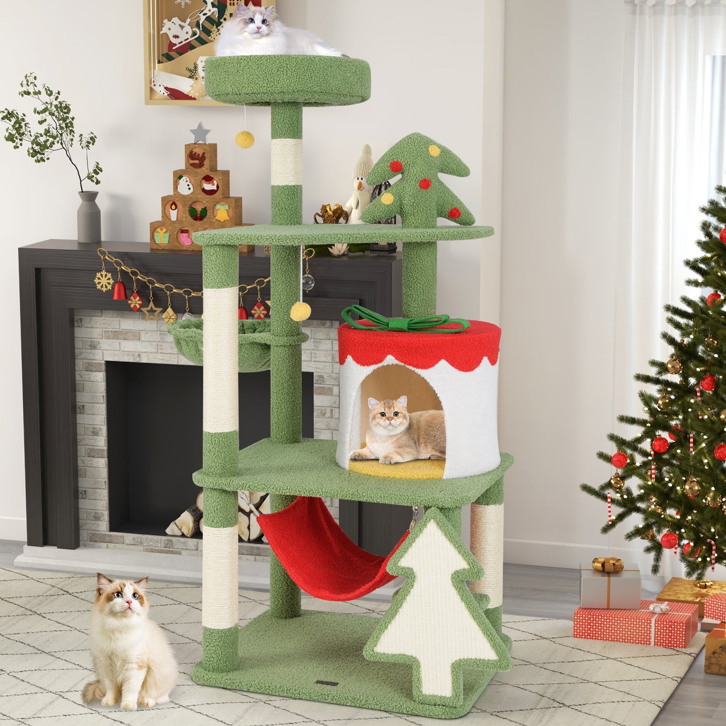 Cute Christmas Cat Tree with Gift Box Condo - Green