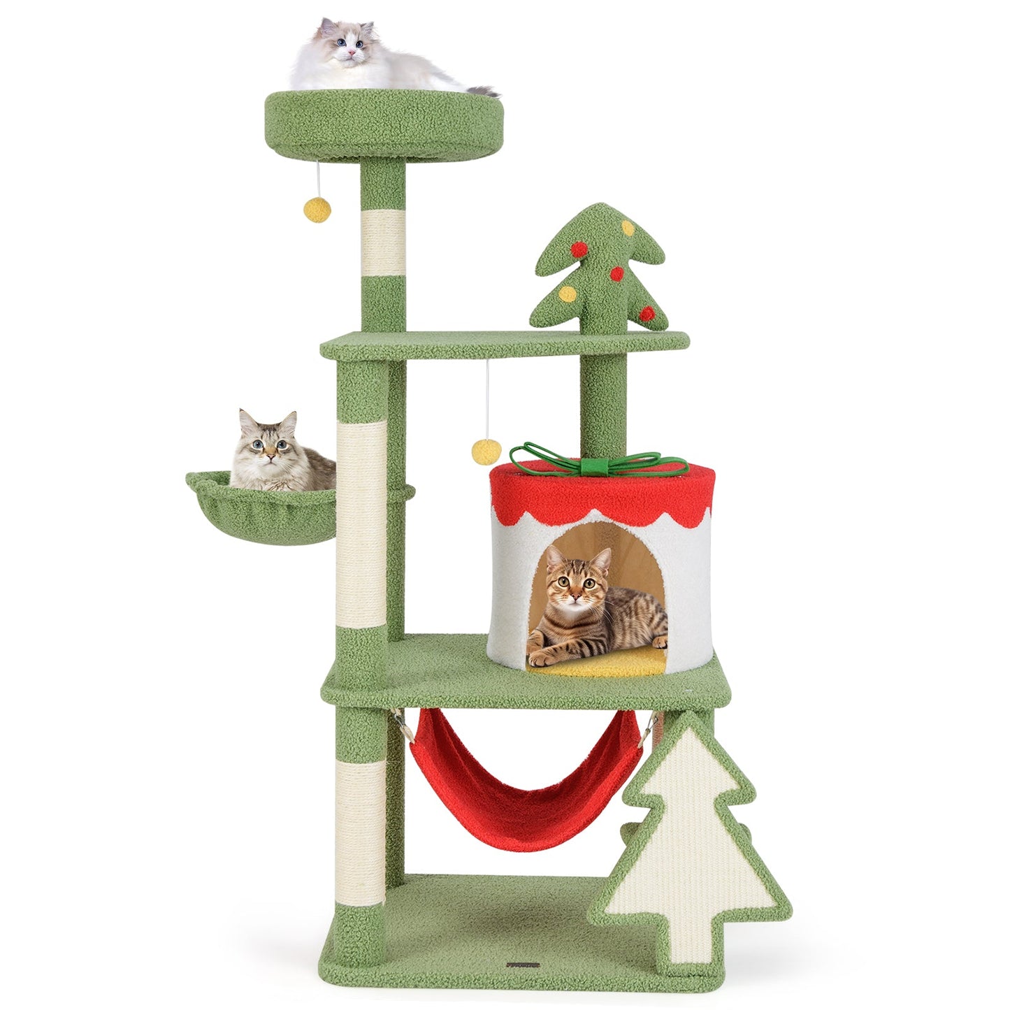 Cute Christmas Cat Tree with Gift Box Condo - Green