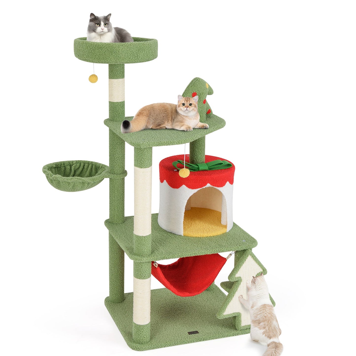 Cute Christmas Cat Tree with Gift Box Condo - Green