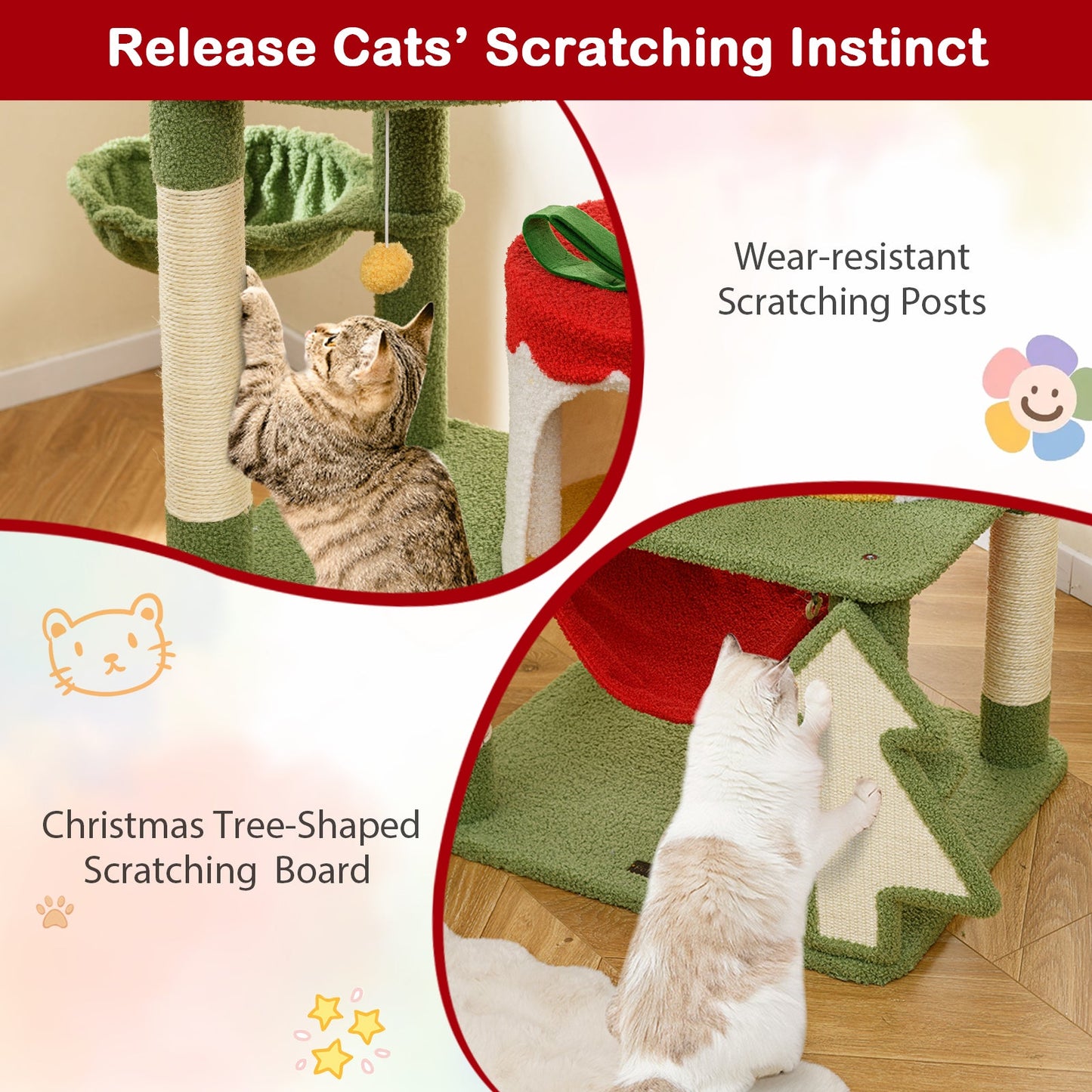 Cute Christmas Cat Tree with Gift Box Condo - Green
