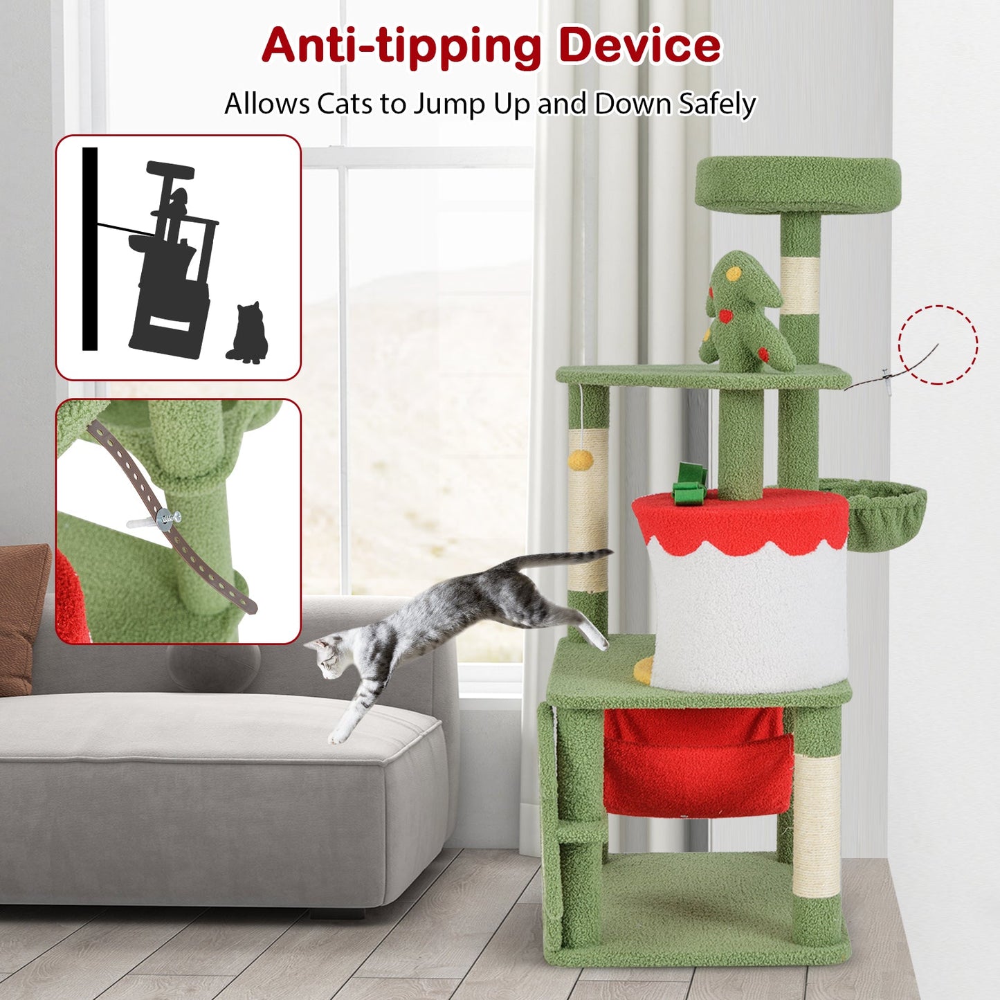 Cute Christmas Cat Tree with Gift Box Condo - Green