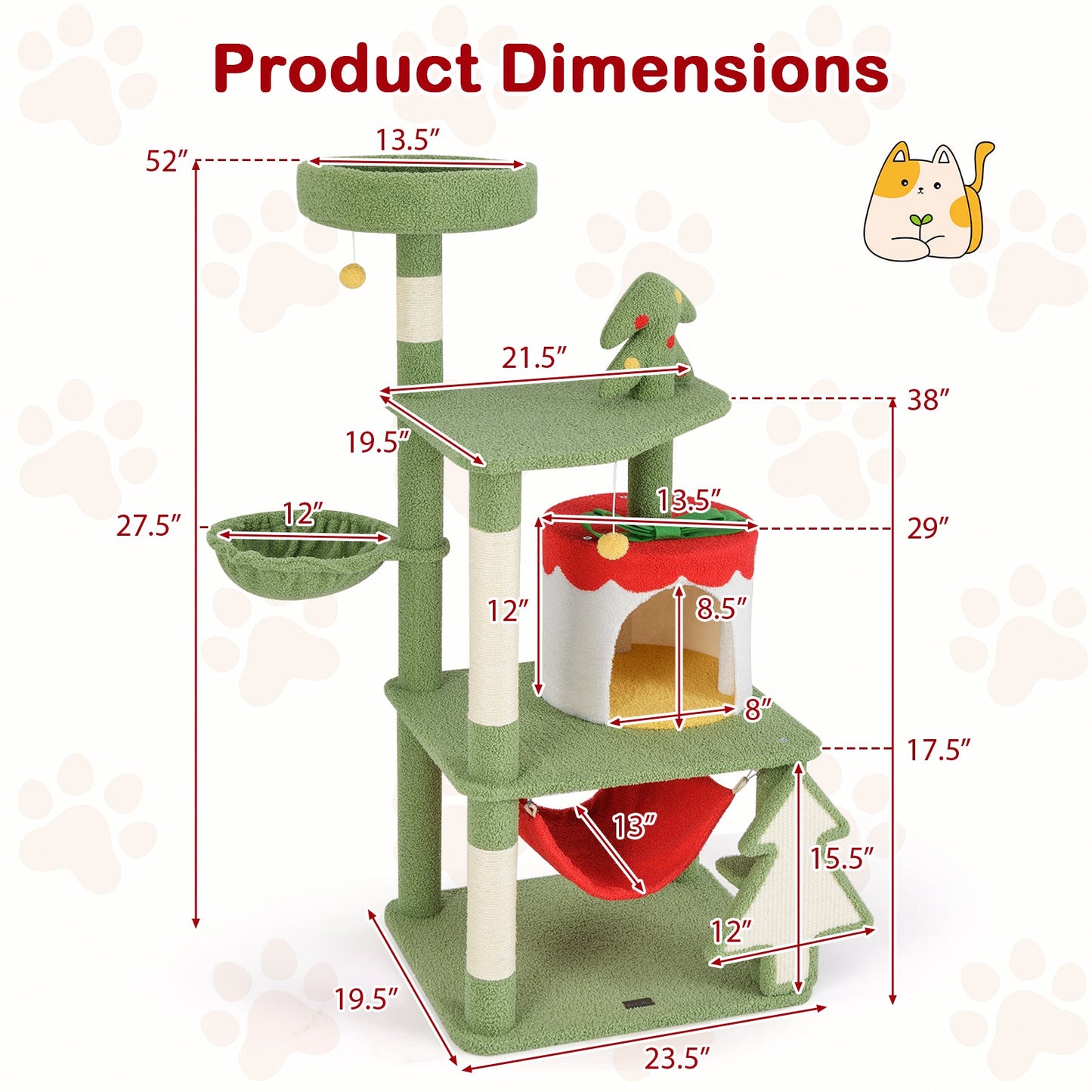 Cute Christmas Cat Tree with Gift Box Condo - Green