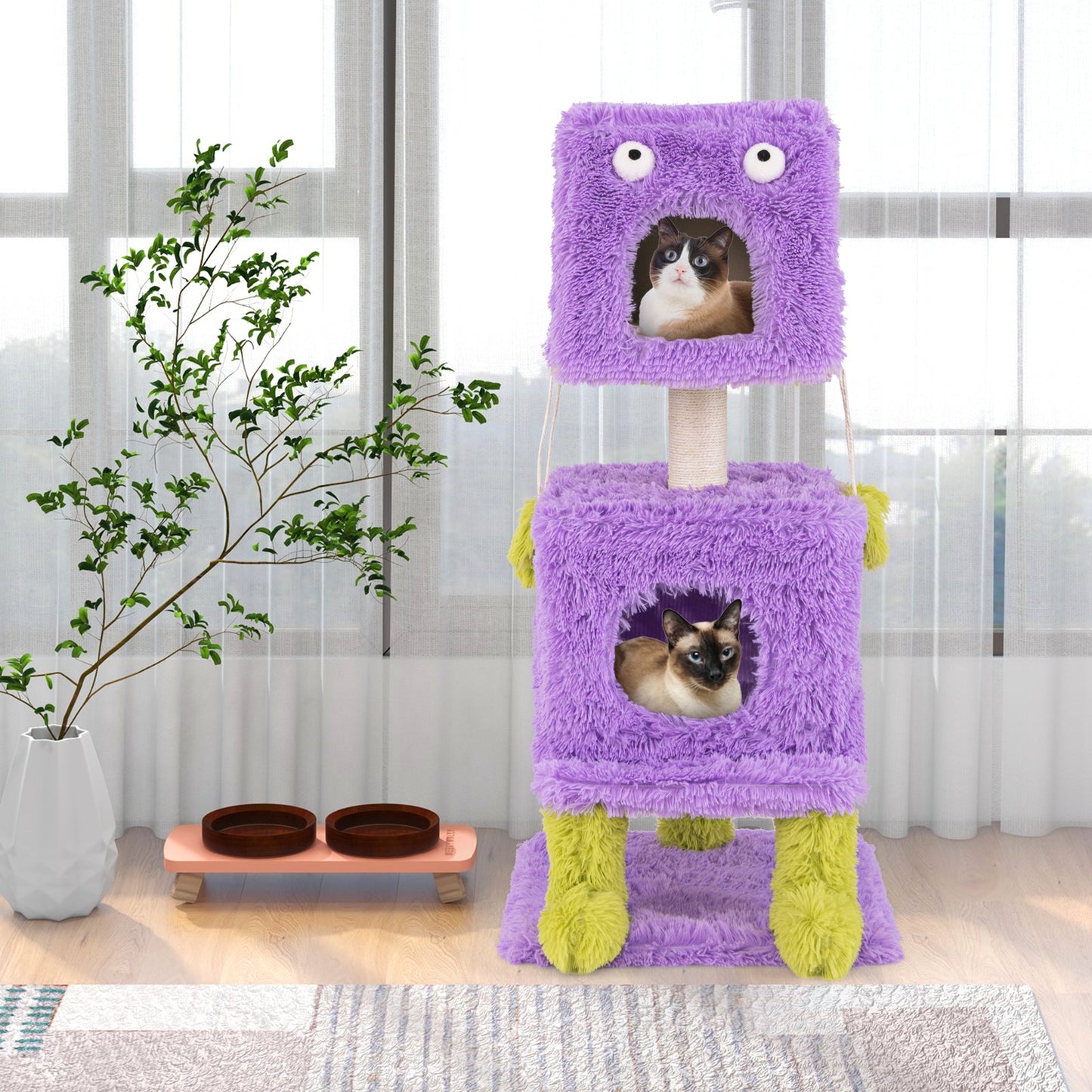 Cute Monster-Themed Cat Tower with Private Condos - Purple