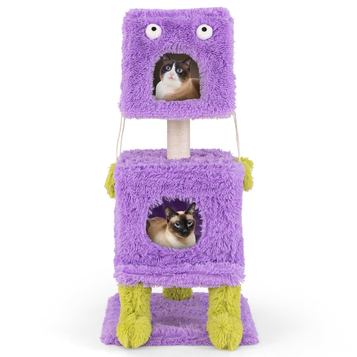 Cute Monster-Themed Cat Tower with Private Condos - Purple