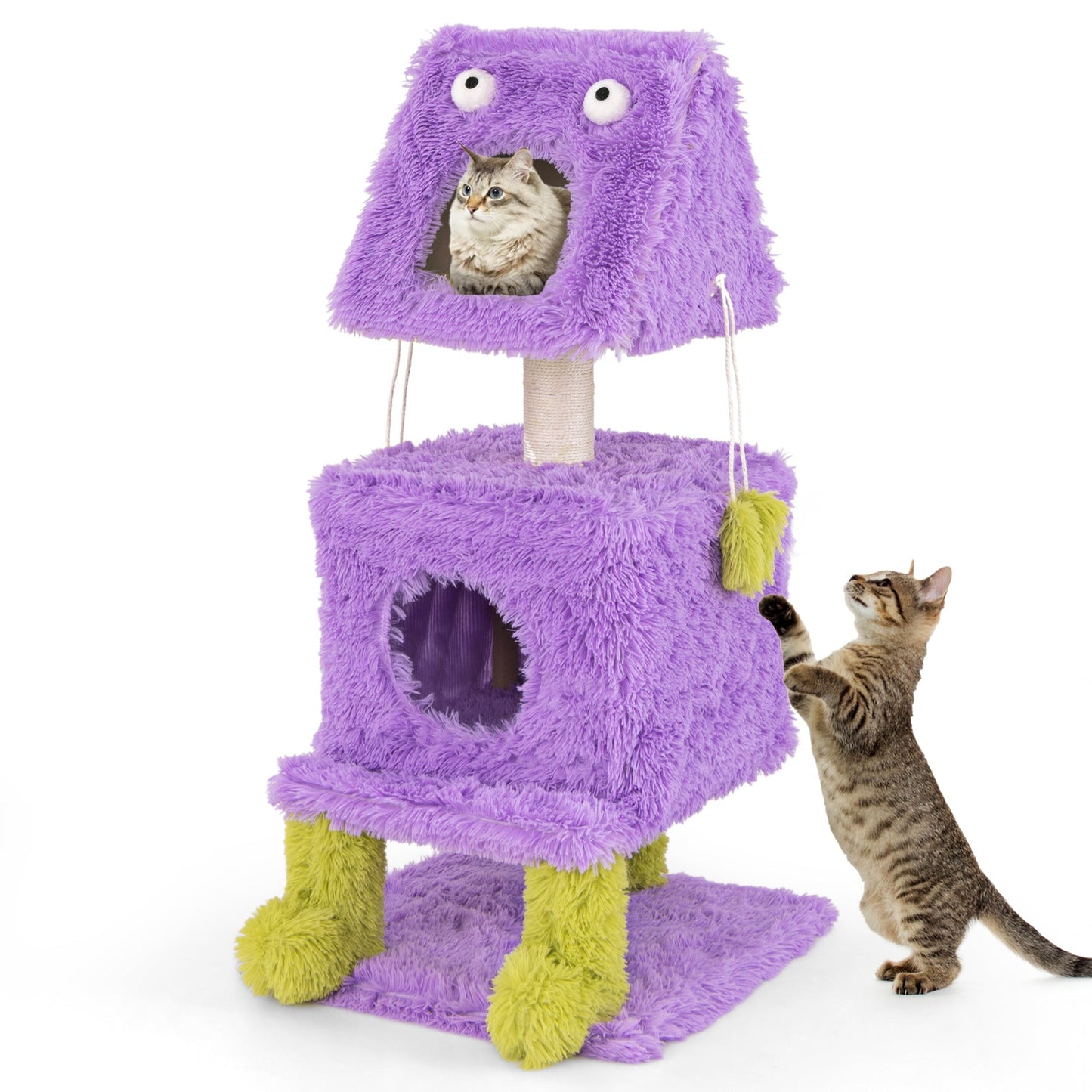 Cute Monster-Themed Cat Tower with Private Condos - Purple
