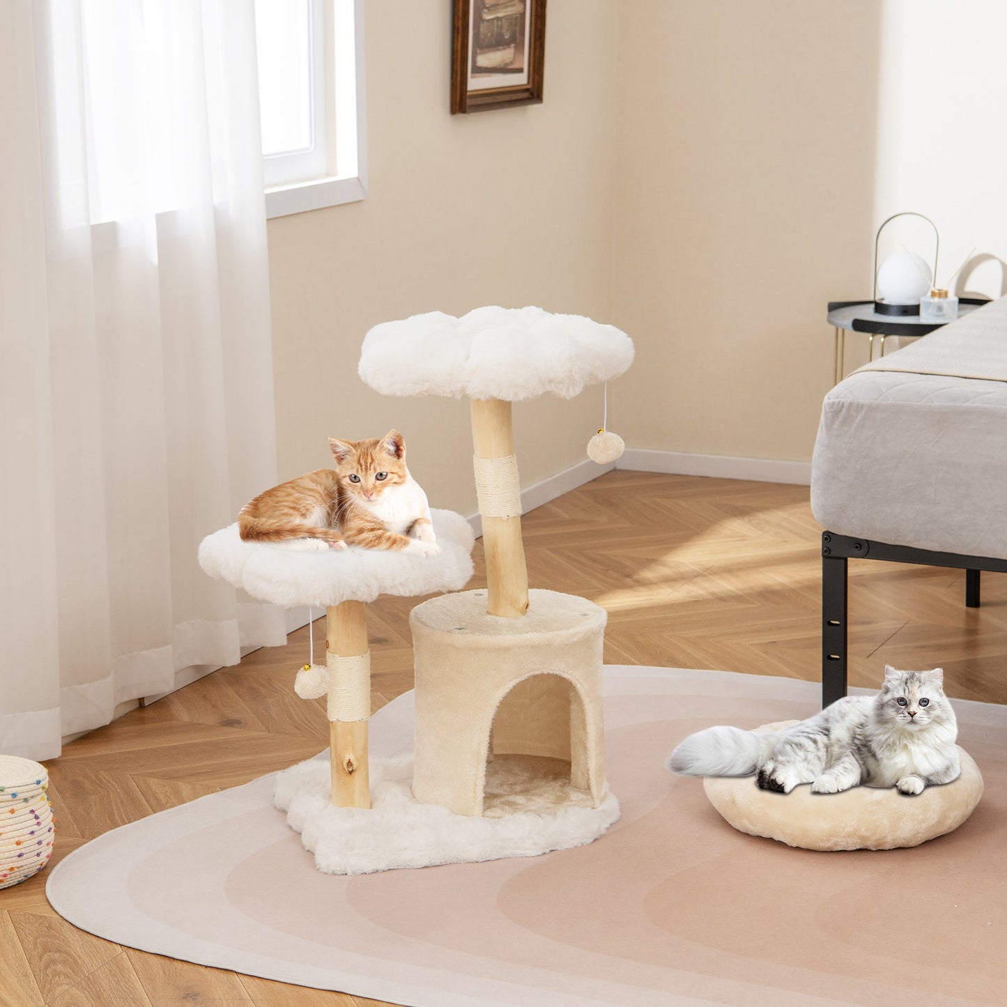 Árbol para Gatos de Madera Sólida Elegante con Ramas Naturales - Beige