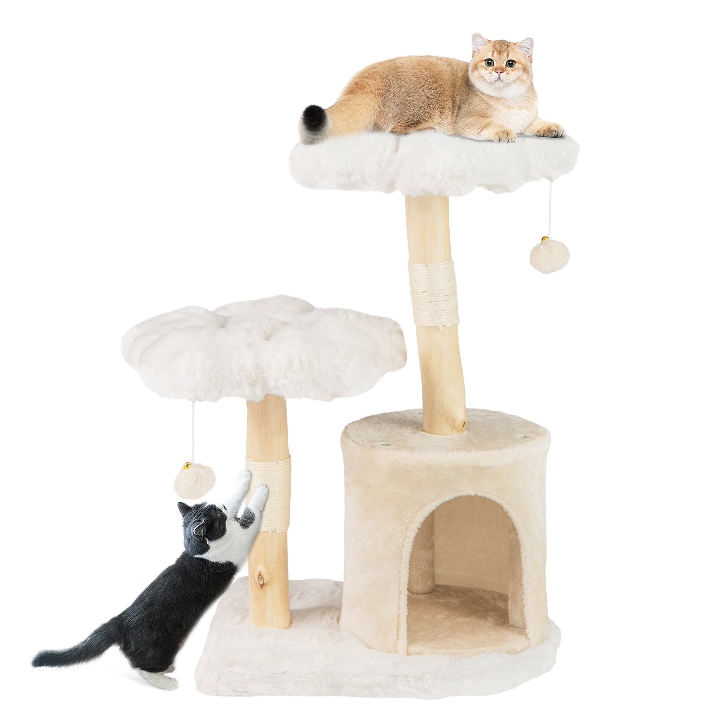 Árbol para Gatos de Madera Sólida Elegante con Ramas Naturales - Beige