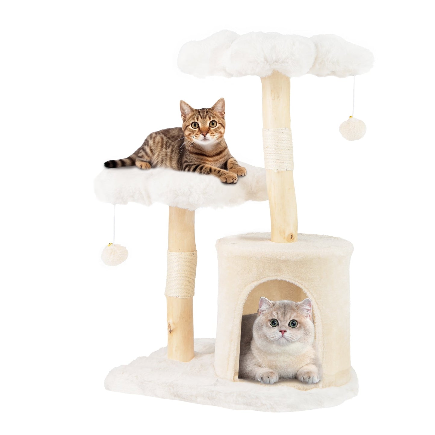 Árbol para Gatos de Madera Sólida Elegante con Ramas Naturales - Beige
