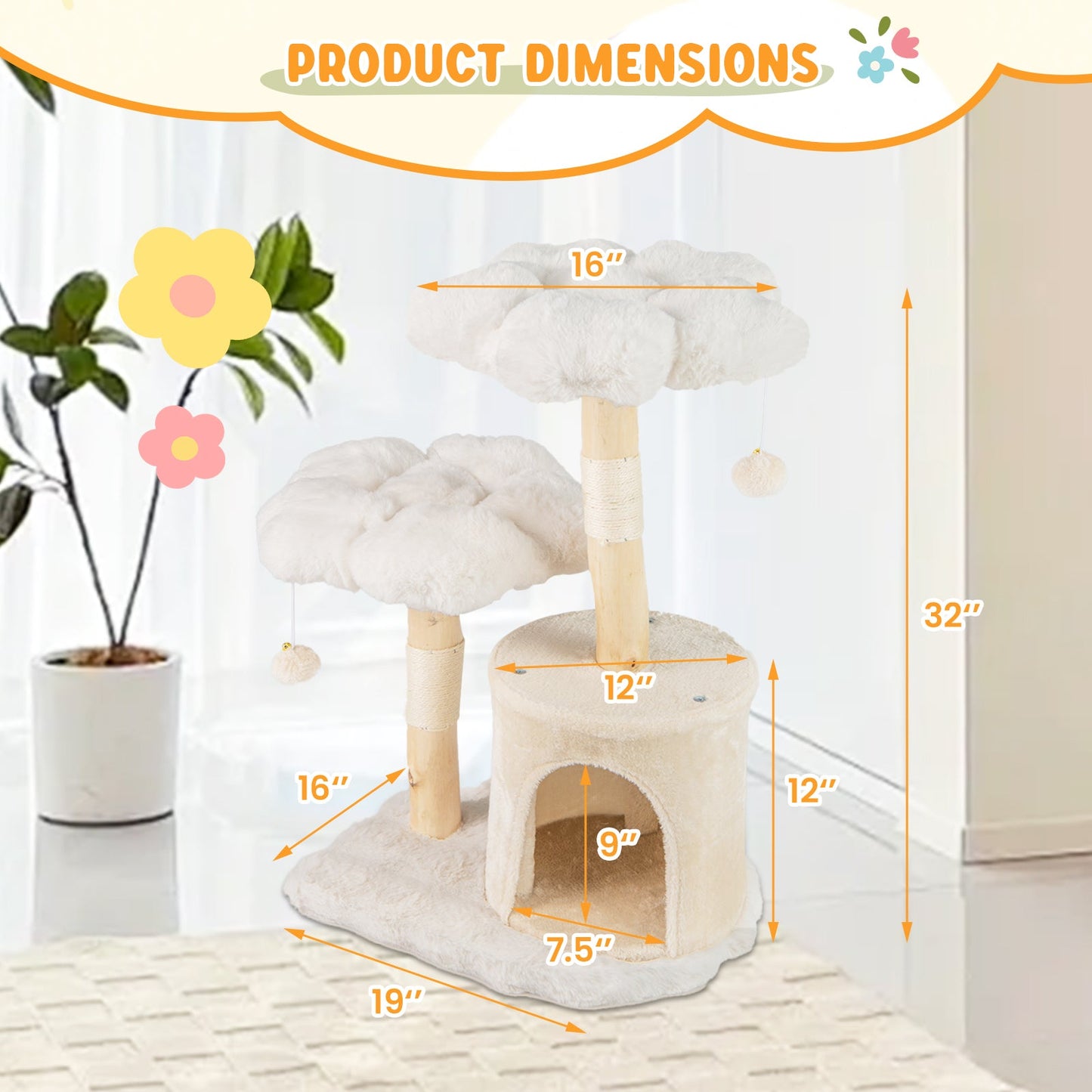 Árbol para Gatos de Madera Sólida Elegante con Ramas Naturales - Beige