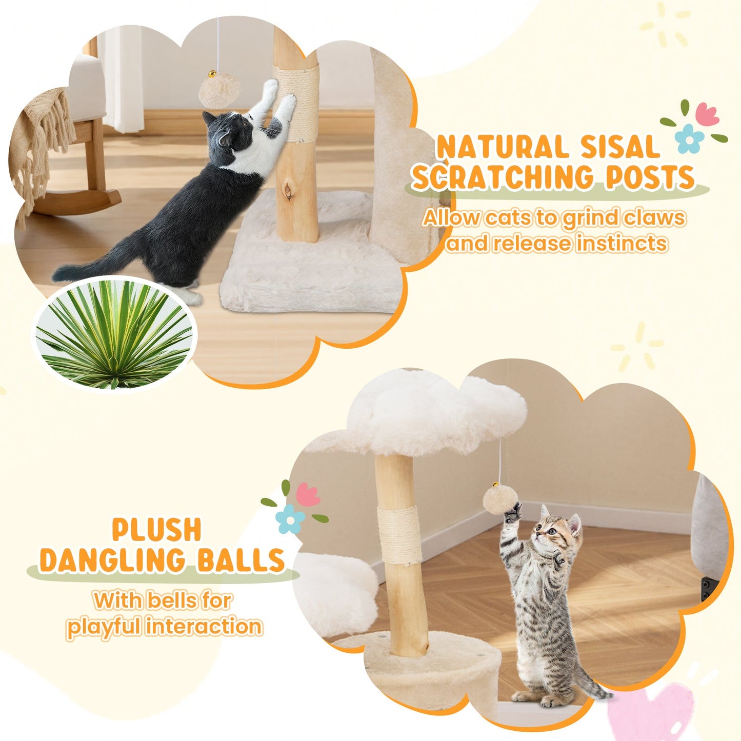 Árbol para Gatos de Madera Sólida Elegante con Ramas Naturales - Beige