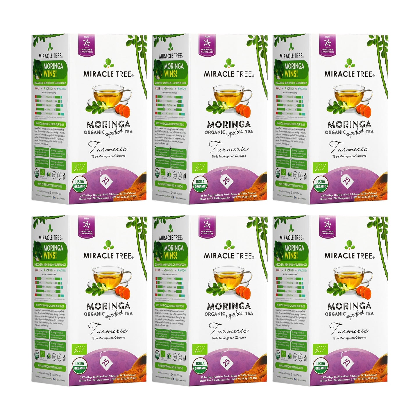 Organic Moringa & Turmeric Tea - 25 Wrapped Tea Bags