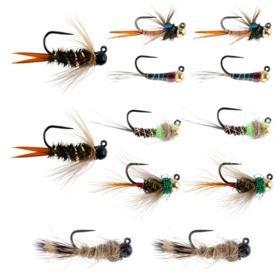 Premium Tactical Czech Nymph Fly Fishing Set - 12 Tungsten Bead Euro Nymphs - 6 Unique Patterns - Korvel