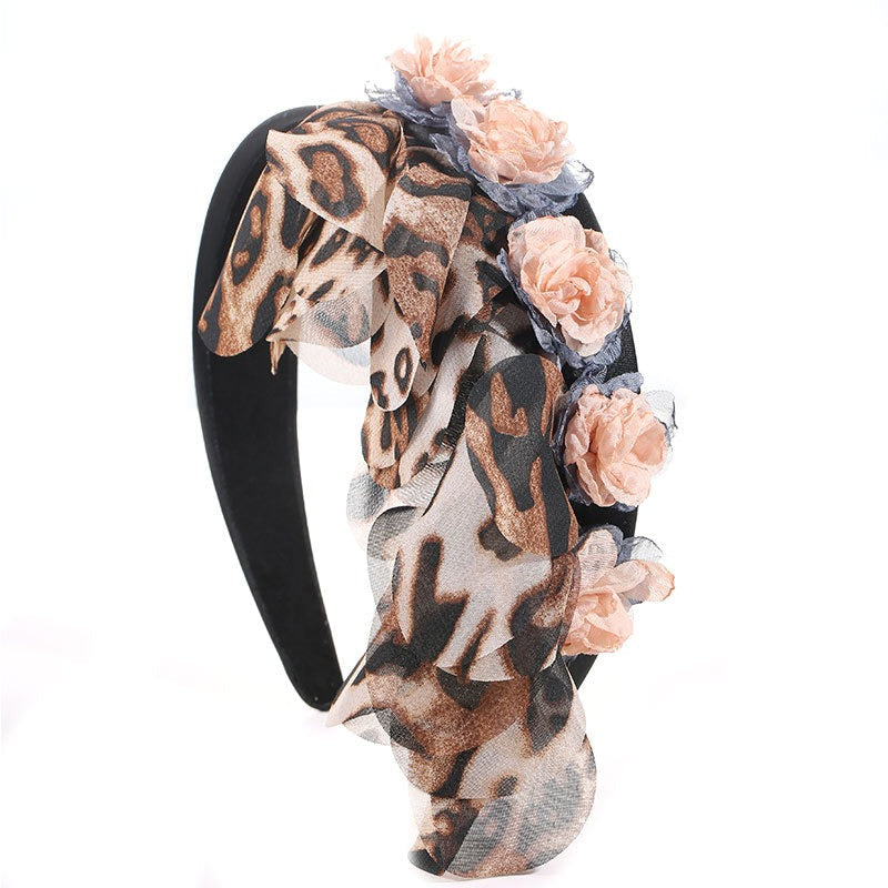 Fashionable leopard print fabric flower headband - Korvel