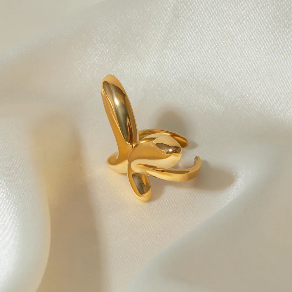 18K Gold-Plated Stainless Steel Butterfly Ring - Korvel