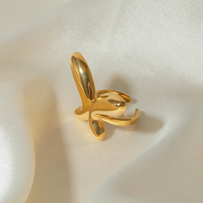 18K Gold-Plated Stainless Steel Butterfly Ring - Korvel