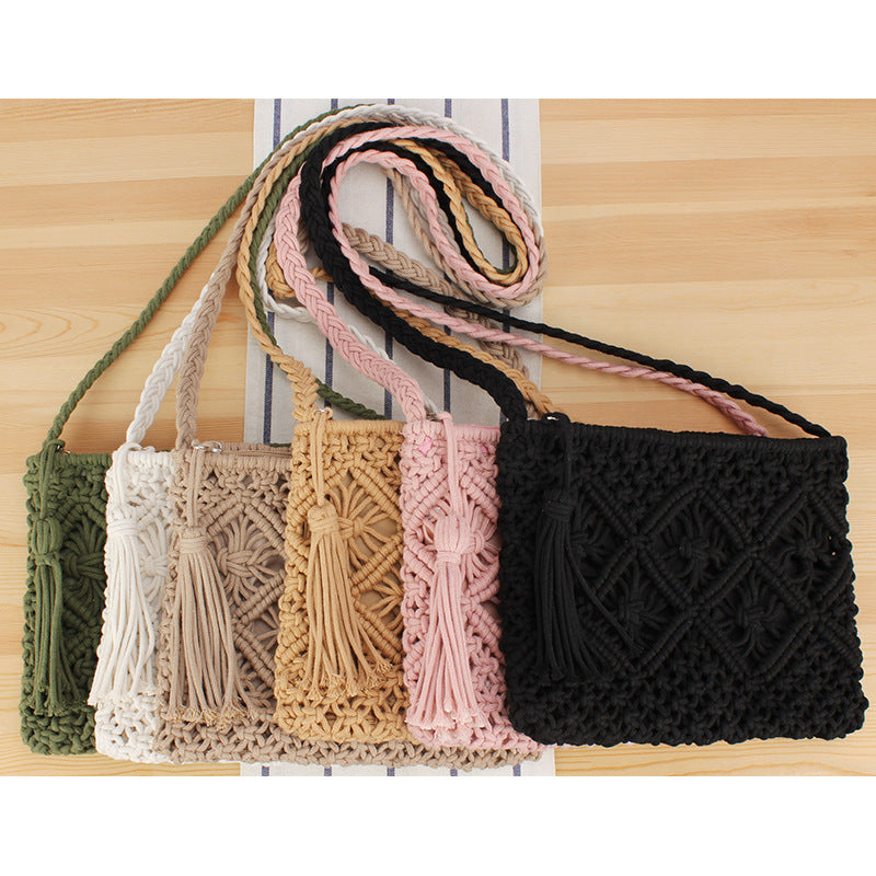 Tassel Handheld Woven Bag Retro Handheld Woven Bag Summer Vacation Tourism Beach Bag - Korvel