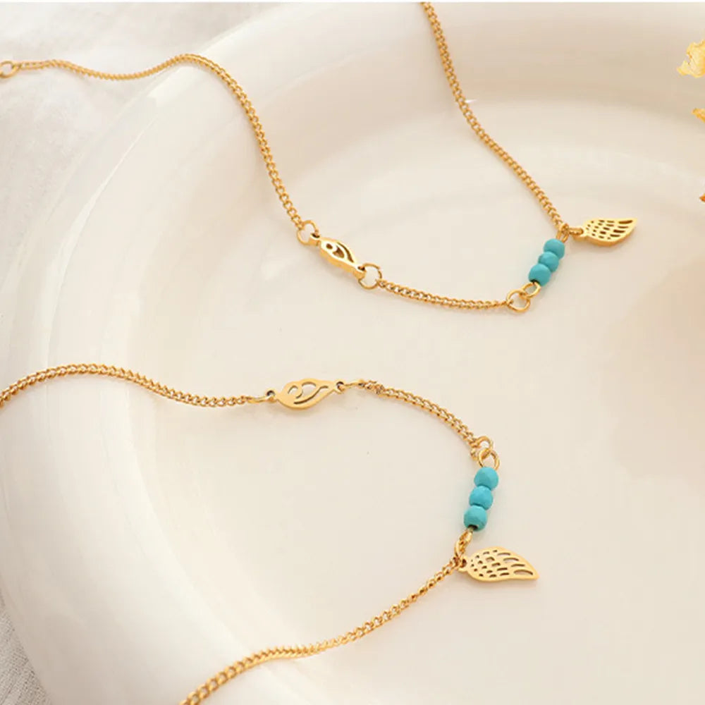 Titanium Steel Wing Shape Charm Anklet Bracelet - Korvel