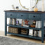 Retro Design Console Table with Two Open Shelves, Pine Solid Wood Frame and Legs for Living Room (Navy) - Korvel