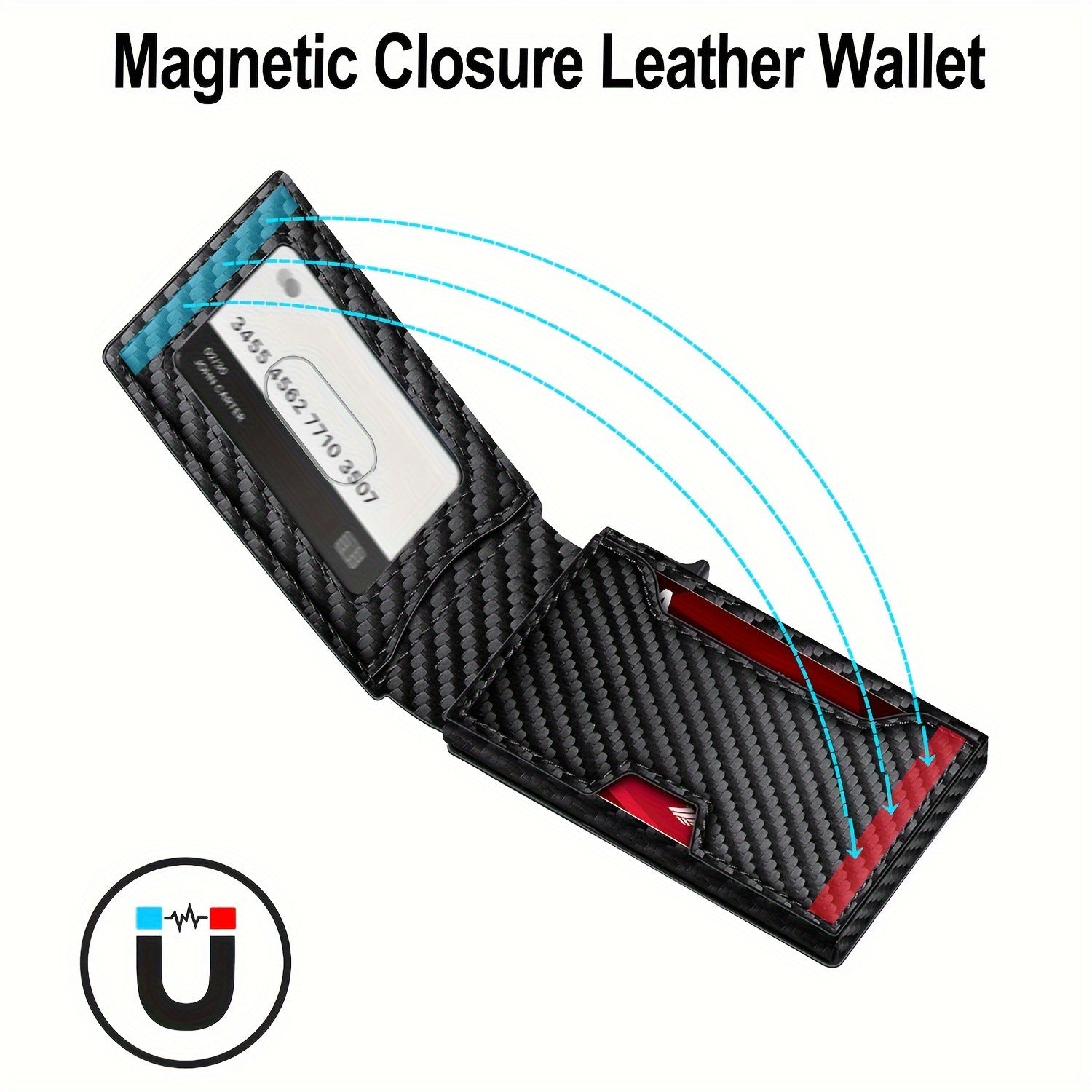Carbon fiber patterned men's wallet wallet two fold flip card box anti-theft brush wallet magnetic suction side push card bag - Korvel
