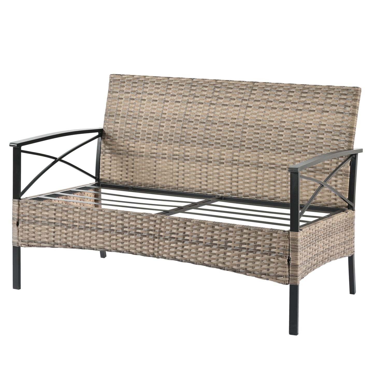 Conjunto de Muebles de Wicker para Exterior Premium con Mesa de Metal Negra