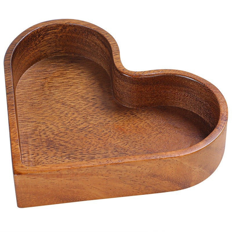 Wooden fruit box, whole wood heart-shaped candy box, nut and dried fruit storage tray, Japanese style solid wood stackable - Korvel