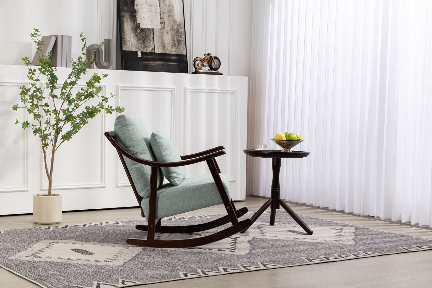 Chaise Berçante en Tissu Tissé de Style Mid-Century Moderne