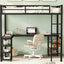 Full Metal Loft Bed with Desk and Shelves, Loft Bed with Ladder and Guardrails, Loft Bed Frame for Bedroom, Black - Korvel