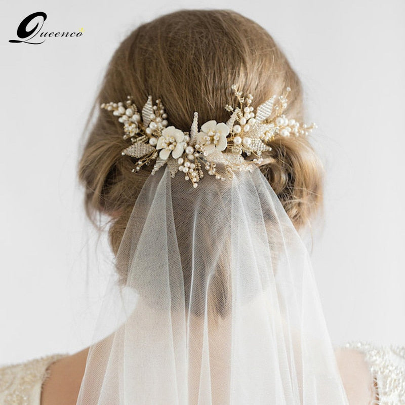 Queenco Gold Bridal Hair Comb Pearl Beads Wedding Hair Accessories Women Headpiece Girl's Hair Vine Party Hair Jewelry - Korvel