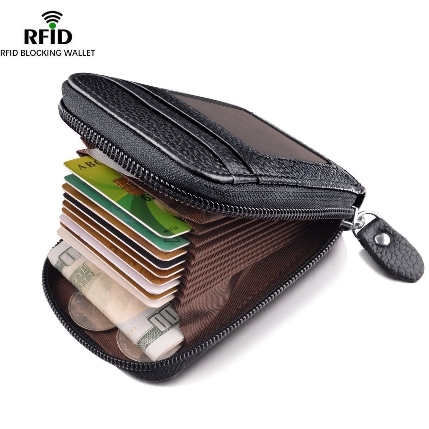 Men's Wallet Genuine PU Leather Credit Card Holder RFID Blocking Zipper Pocket Men bag Multi-card zipper - Korvel