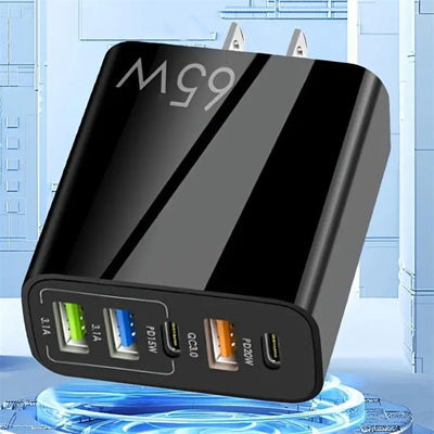Standard PD65W mobile phone charger 4A type-c PD+3USB multi port European, American, English travel charging head - Korvel