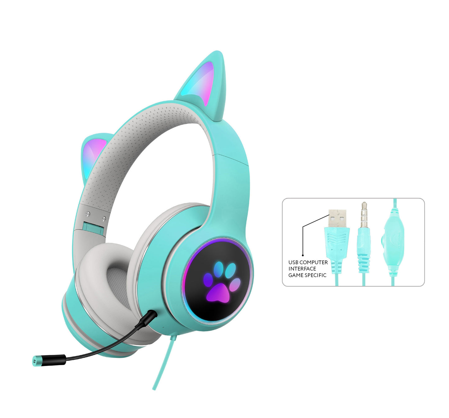 AKZ-022 RGB Luminous Cat Ear Wired Gaming Headset
