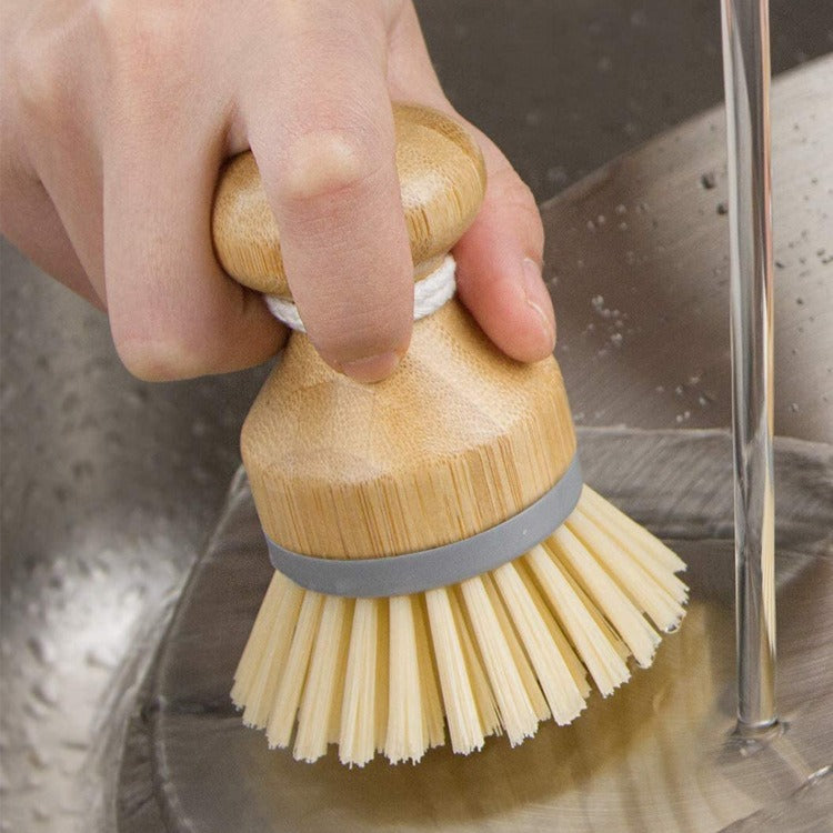 Bamboo seal head pot brush wooden dishwashing brush household kitchen creative cleaning brush - Korvel