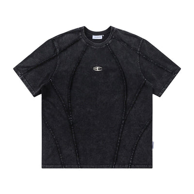 Spliced Raw Edge Short Sleeve T-Shirt Unique Design Hip Hop Men's Washed Vintage Casual Tee - Korvel