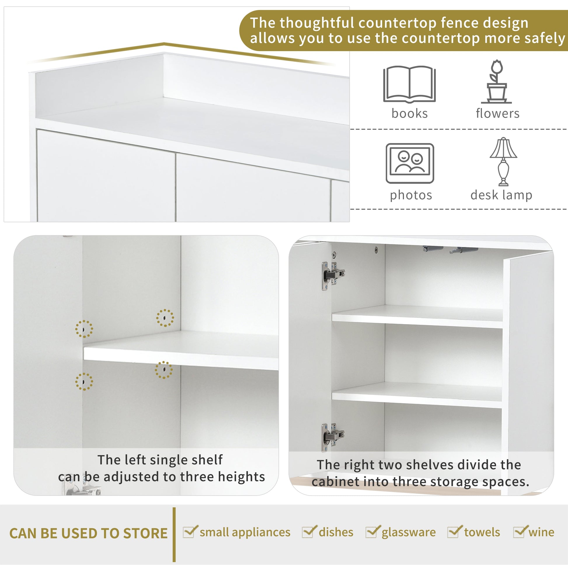TREXM Modern Sideboard Elegant Buffet Cabinet with Large Storage Space for Dining Room, Entryway (White) - Korvel