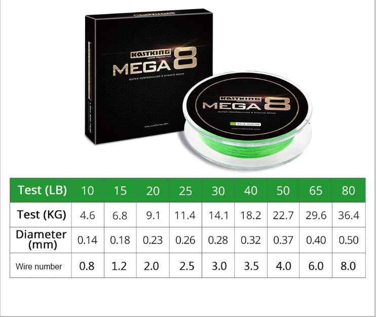 KastKing Mega8 Strong 137M 274M 457M 8 Strand Weaves PE Braided Fishing Line Multifilament 10LB 15LB 20LB 25LB 30LB 40LB 80LB - Korvel