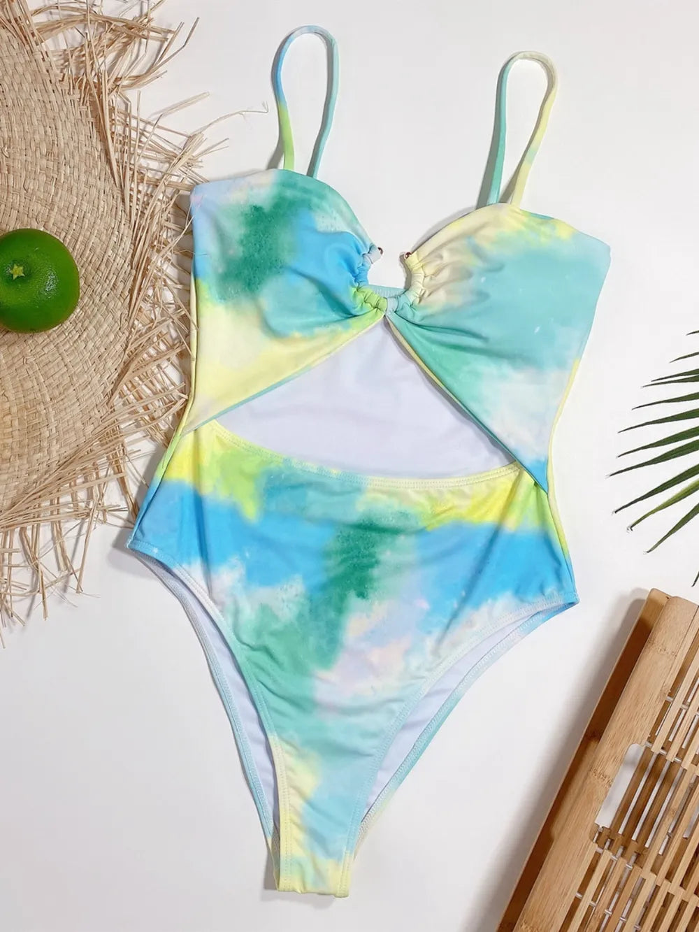 Cutout Tie-Dye Spaghetti Strap One-Piece Swimwear - Korvel