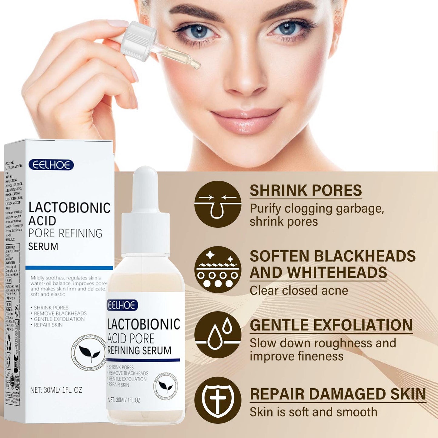 Lactosyl Acid Pore Narrowing Essence Skin Elastic Delicate Cleansing Blackhead Skin Care Essence - Korvel