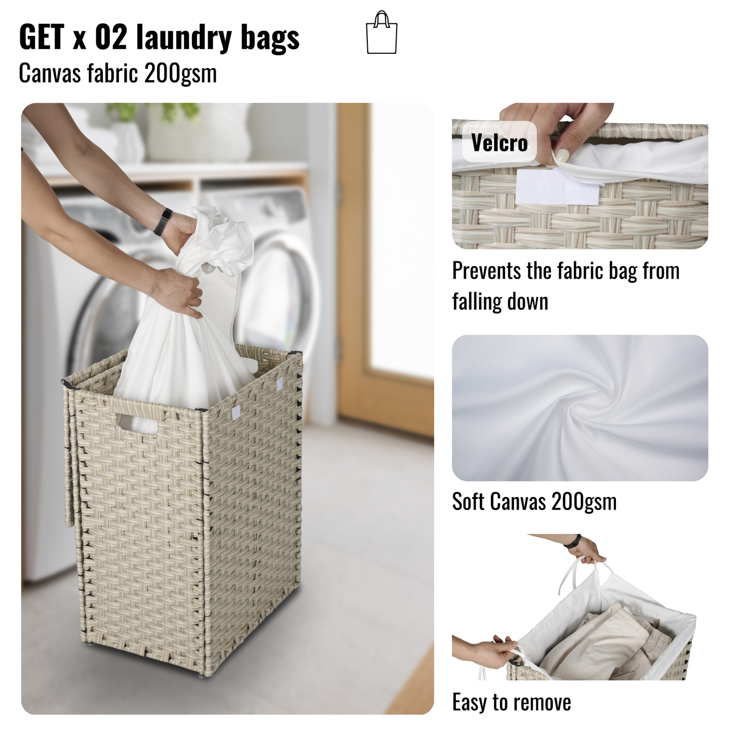 Cesta de Ropa Gris Premium con Tapa y Bolsas Extraíbles
