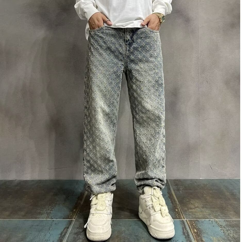 Trendy Jacquard Full Print Jeans for Men
