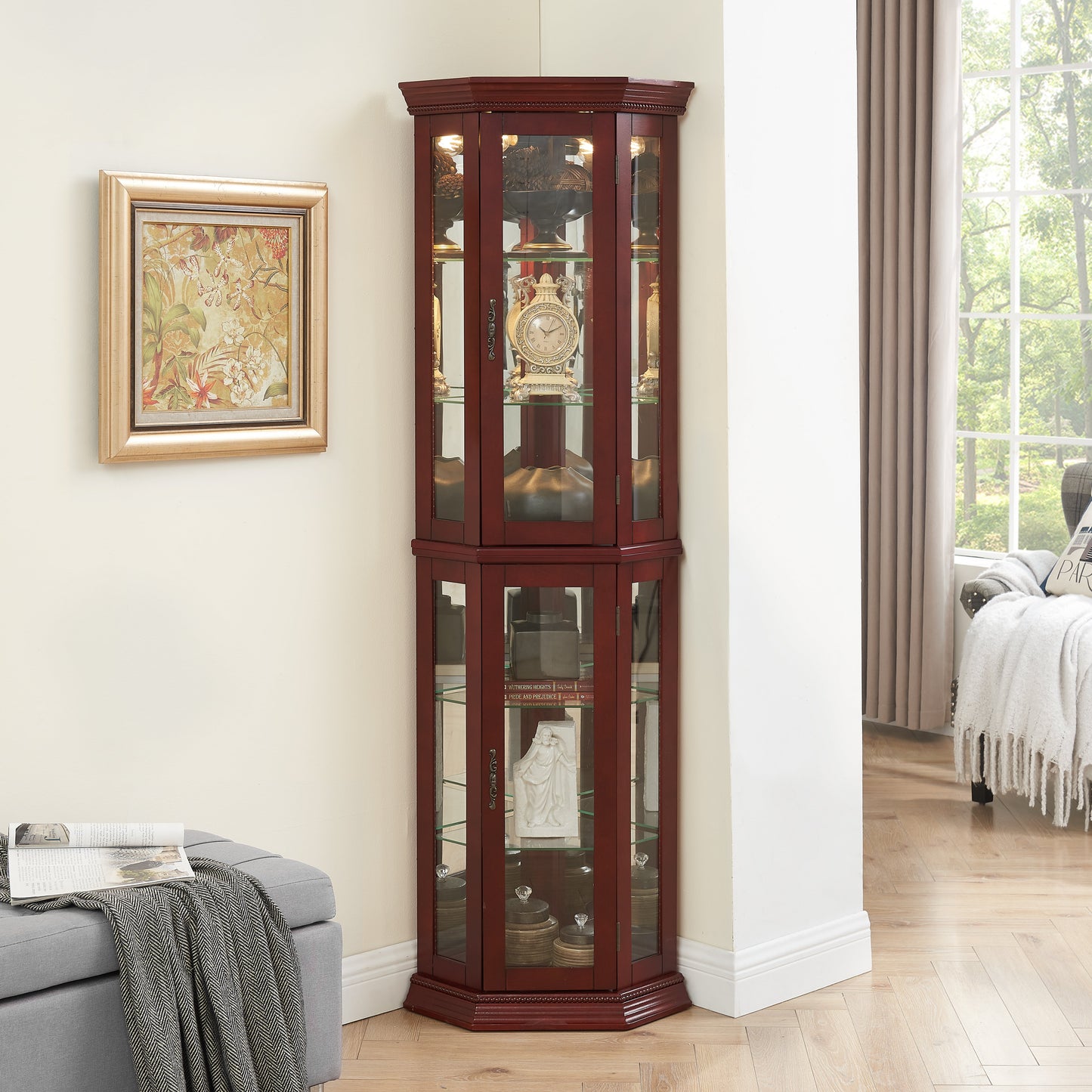 Elegant Corner Curio Cabinet with Adjustable Glass Shelves