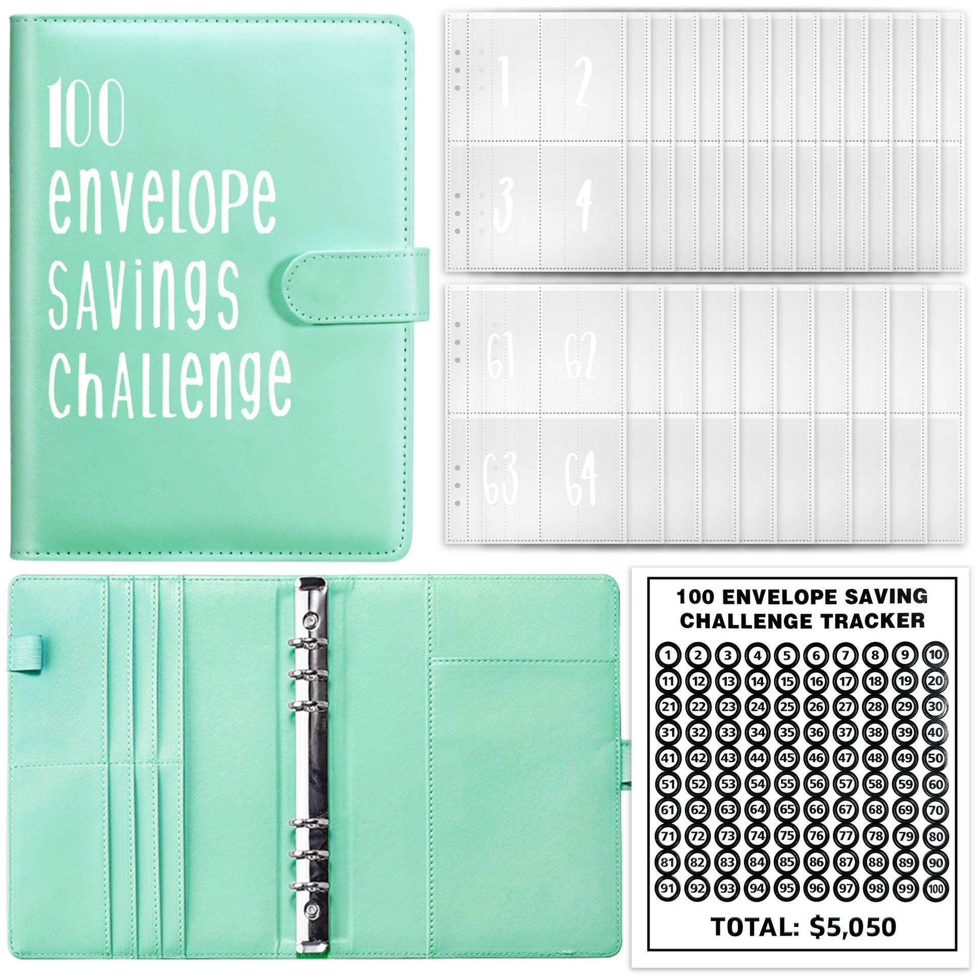 100 Day Challenge Loose leaf Notebook Couple's Savings Notebook Money Saving Envelope Budget Savings Notebook Notepad - Korvel