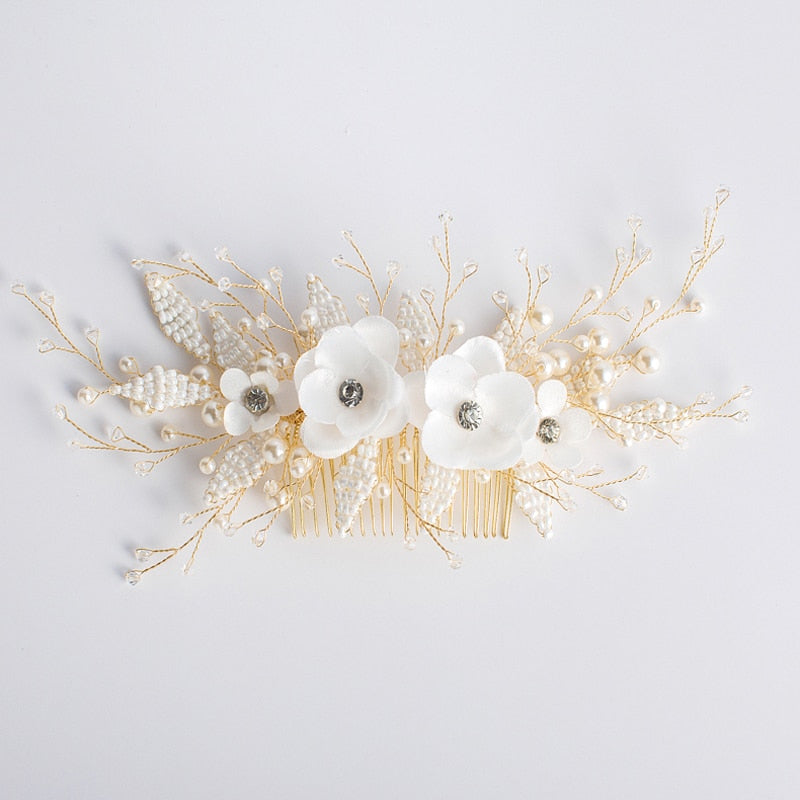 Queenco Gold Bridal Hair Comb Pearl Beads Wedding Hair Accessories Women Headpiece Girl's Hair Vine Party Hair Jewelry - Korvel