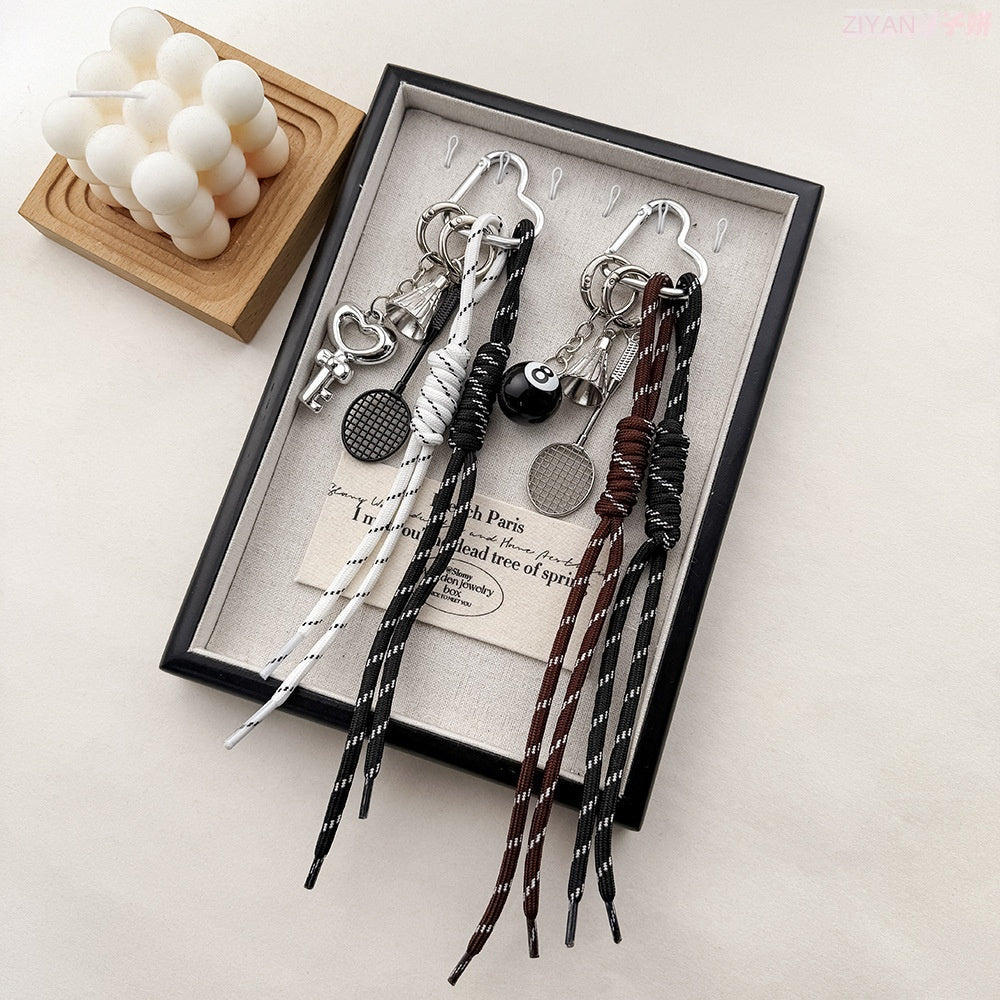 Miu Style Bag Charm Couple Edition Billiard Black 8 Decorative Chain Korean INS Alloy Badminton Climbing Keychain - Korvel