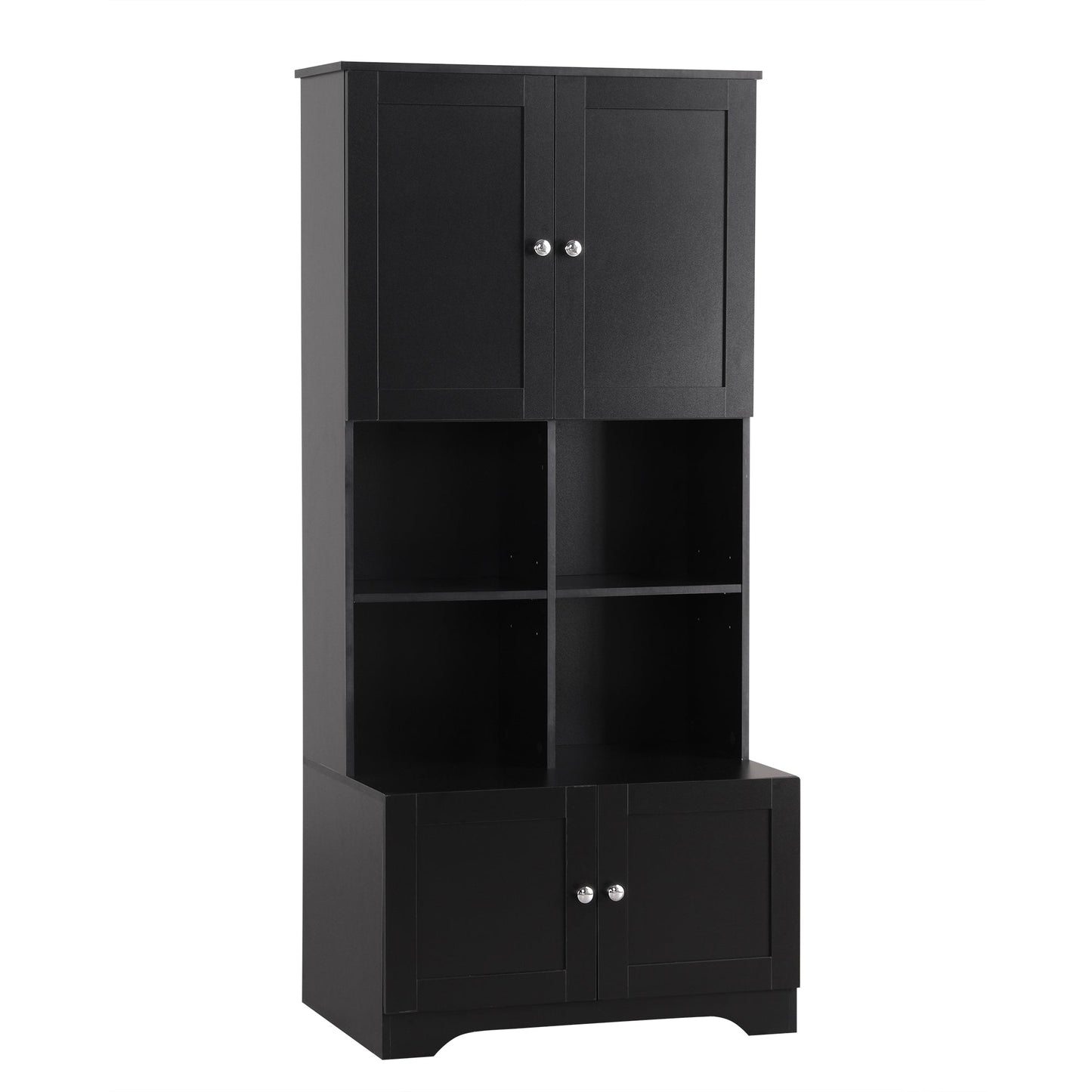 Bathroom storage cabinet, 4-door independent cabinet, adjustable shelf, open multi-layer shelf, black - Korvel