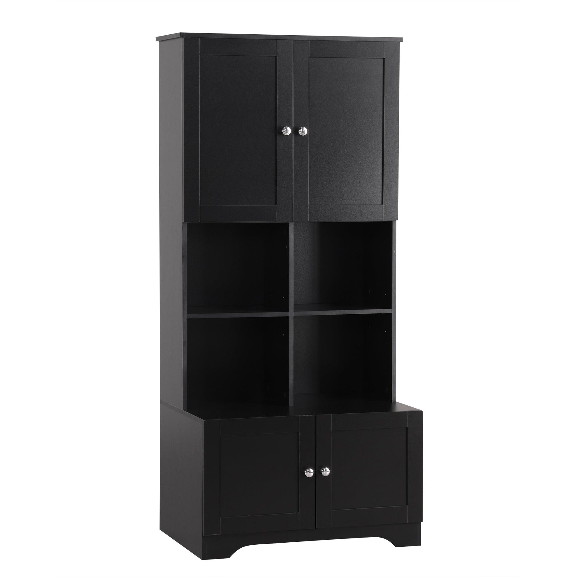 Bathroom storage cabinet, 4-door independent cabinet, adjustable shelf, open multi-layer shelf, black - Korvel